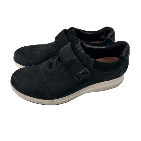 Clarks Unstructured Black Leather Un Adorn Lo Sneakers Sz 8 - Picture 4 of 6